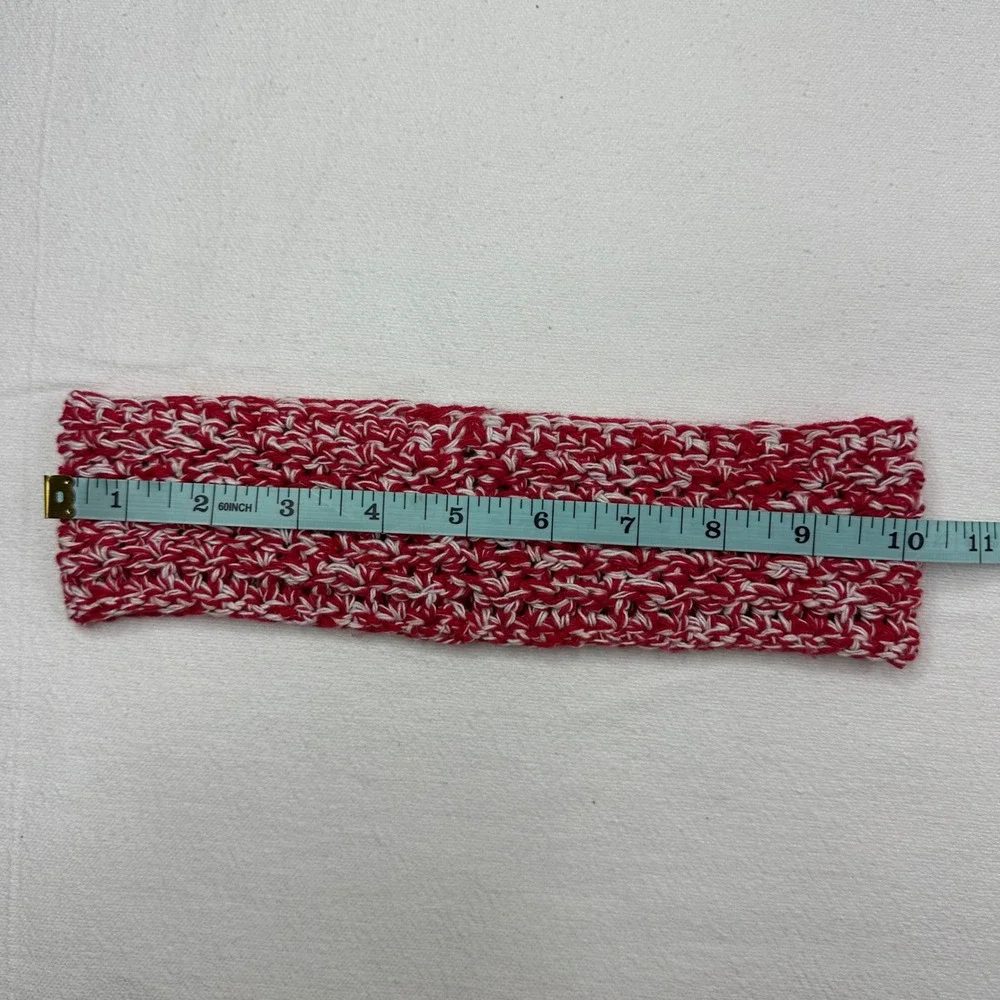 Created By Cyd Red White Marled Crochet Cotton Handmade Headband Ear Warmer NEW
